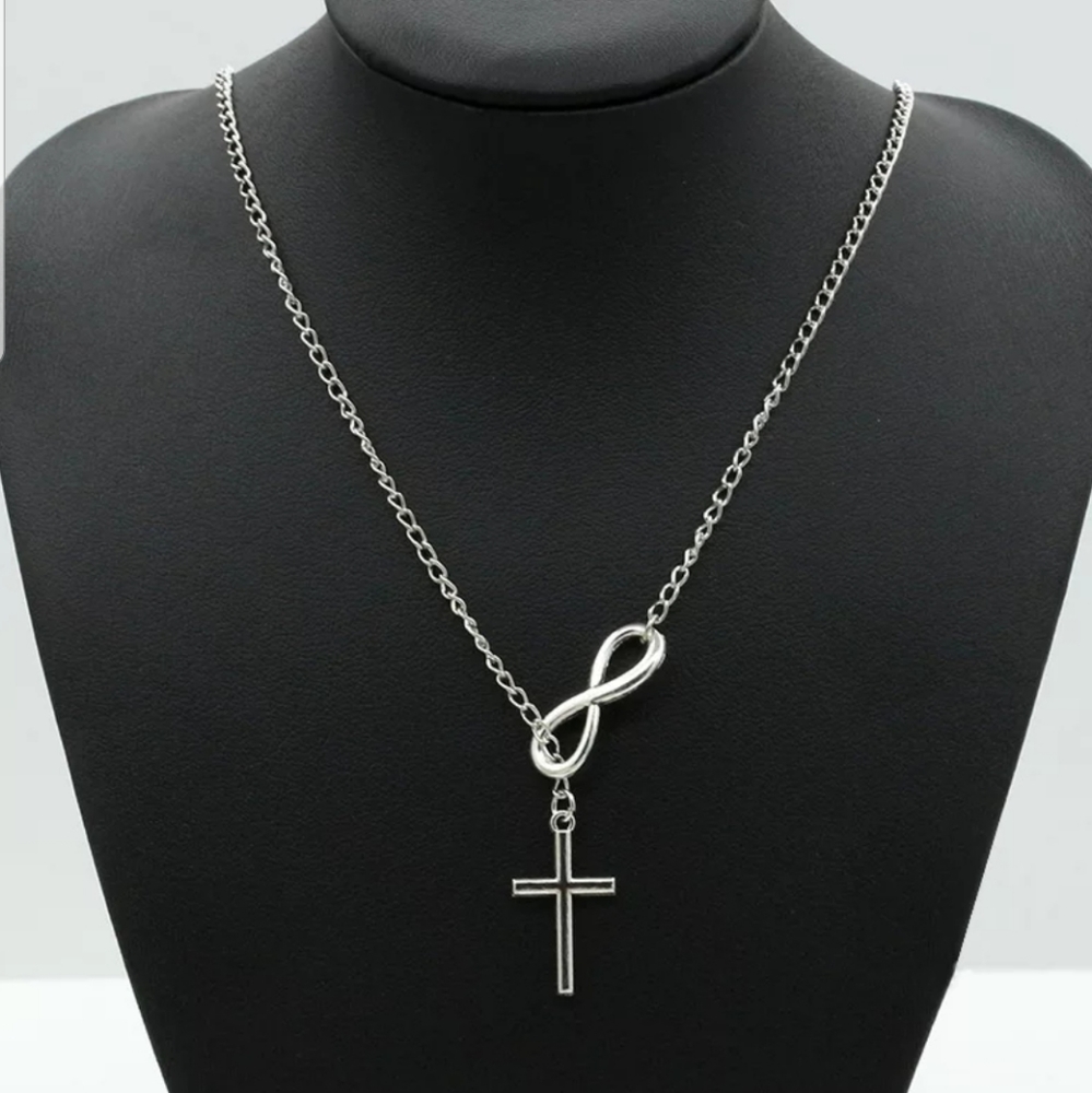 Cross Feeds Through Infinity Sign Necklace Chain - Picture 2 of 2